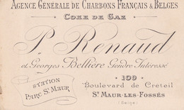 94 - SAINT MAUR DES FOSSES - Carte Commerciale P.RENAULD Coke De Gaz 109 Bld De Créteil - Visiting Cards