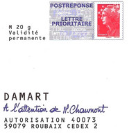 France, PAP, Beaujard Postréponse Lettre Prioritaire Damart 10P138 - PAP : Antwoord /Beaujard