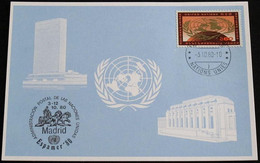 UNO GENF 1980 Mi-Nr. 93 Blaue Karte - Blue Card Mit Erinnerungsstempel ESPAMER 80 MADRID - Covers & Documents