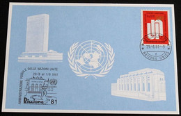 UNO GENF 1981 Mi-Nr. 103 Blaue Karte - Blue Card Mit Erinnerungsstempel RICCIONE 81 - Lettres & Documents