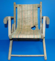 FAUTEUIL PLIABLE BAIN De SOLEIL Pour ENFANT Début XXe BOIS Et TISSU De Grenier A RESTAURER DECO ANCIENNE - Stühle