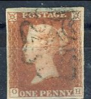Gran Bretagna 1841 Unif. N. 3 P. 1 Bruno Rosso Lettere OH, Quattro Margini Annullo Croce Di Malta - Used Stamps