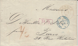 1870- Letter From BERLIN To Paris - Red P.D. Framed  + Franco  - Entrance Blue PRUSSE 4 FORBACH 4 - Marques D'entrées