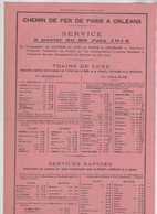 Supplément à Indicateur Chaix 1914 Chemin De Fer Paris Orléans Trains De Luxe Services Rapides - Spoorweg