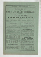 Supplément Indicateur Chaix Chemins De Fer De Paris à Lyon Et à La Méditerranée Service 1914 1915 - Eisenbahnverkehr