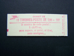 2220-C5 CONF. 6 CARNET FERME 10 TIMBRES LIBERTE DE GANDON 1,80 ROUGE CODE POSTAL - Modern : 1959-…