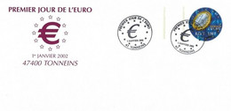 Env. Complète - Tonneins 47400 - Premier Jour De L'Euro - 1er Janvier 2002 - PAP: Private Aufdrucke