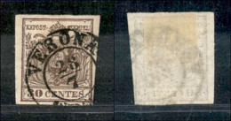 Antichi Stati Italiani - Lombardo Veneto - 1854 - 30 Cent (9b-bruno Cioccolato) Usato A Verona (110) - Other & Unclassified