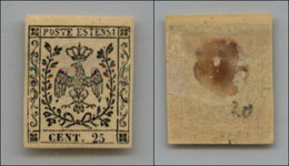 Antichi Stati Italiani - Modena - 1852 - 25 Cent (4) - Gomma Originale - Punti Chiari (450) - Autres & Non Classés