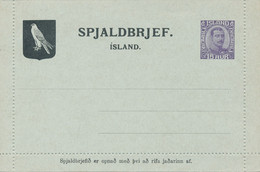 ISLAND  -   1920  ,   SPJALDBRJEF  ,  Kartenbrief  , Letter Card  -  Michel  K8 - Ganzsachen