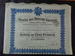 FRANCE - BILLANCOURT 1917 - AVIATION - STE DES MOTEURS SALMSON  - ACTION DE 100 FRS - PAS DE COUPONS - Non Classés
