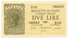 2 LIRE BIGLIETTO DI STATO LUOGOTENENZA UMBERTO BOLAFFI 23/11/1944 FDS - Sonstige