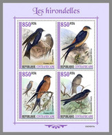 CENTRALAFRICA 2021 MNH Swallows Schwalben Hirondelles M/S - IMPERFORATED - DHQ2131 - Rondini