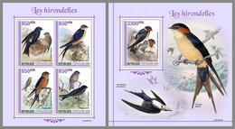 CENTRALAFRICA 2021 MNH Swallows Schwalben Hirondelles M/S+S/S - IMPERFORATED - DHQ2131 - Hirondelles