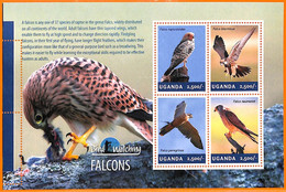 A7230 - UGANDA, Error, 2014, MISPERF MINIATURE SHEET: Falcons, Bird Watching - Pernice, Quaglie