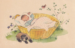 A12466- BABY BORN SLEEPING AND THE DOG  PAINTING PEINTURE GYORFFY ANNA  POSTCARD - Children And Family Groups