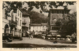 St Martin Vésubie * La Place Et La Mairie * Grand Hôtel Des ... * Autos - Saint-Martin-Vésubie