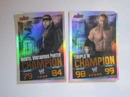 2 Cartes De Catch TOPPS SLAM ATTAX EVOLUTION Trading Card Game CHAMPION TRIPLE H - MONTEL VONTAVIOUS PORTER - Trading Cards