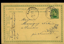 Entier N° 52 Obl. PONT - DE - LOUP 28/07/ BARRE + Obl. Namêche 29/07/1919 - Fortune Cancels (1919)