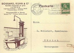 Motiv Karte  "Bossard, Kuhn, Sanitäre Apparate, Luzern"  (Badewanne)           1927 - Brieven En Documenten