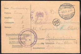 WWI 1915 Kriegsgefangenensendung Von Alten-Grabow Nach Antwerpen Belgien - Kriegsgefangenschaft