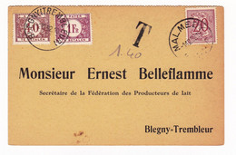 Carte Postale 1952 Blegny Trembleur Belgique Fédération Des Producteurs De Lait Milk  Timbre Taxe Ernest Belleflamme - Lettres & Documents