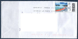 MonTimbrenLigne Paysage Mer Plage Lettre Verte 20g Sur Enveloppe Oblitéré 22-03-21 - Timbres à Imprimer (Montimbrenligne)