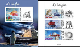 Guinea 2021, Icebreakers, Penguins, Polar Bears, 3val In BF +BF IMPERFORATED - Arctic Tierwelt