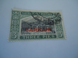 SORUTH INDIA STATES USED STAMPS LANDSCAPES  OVERPRINT SARKARI WITH POSTMARK - Soruth