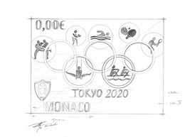 Monaco 2021 Thierry Mordant Unissued Original Drawing Summer Olympic Games Jeux Olympiques 2020 Tokyo Tokio Japan - Sommer 2020: Tokio
