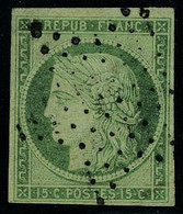 Oblitéré N° 2b, 15c Vert Foncé Obl étoile De Points, T.B. Signé JF Brun - Sonstige & Ohne Zuordnung