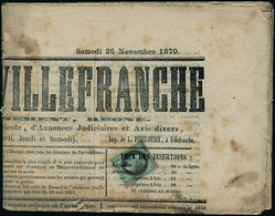 Lettre N° 25. 1c Empire Lauré, Seul Sur Journal Complet : Le Journal De Villefranche Du 26 Novembre 1870, Timbre  T.B.,  - Autres & Non Classés