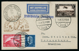 Lettre Zeppelin 3 SAF 1932. CP  Càd Luxembourg 14.4.32 Sur  PA N° 2 + Timbres D'Allemagne N° 407 Et PA N° 35 Obl. Friedr - Autres & Non Classés