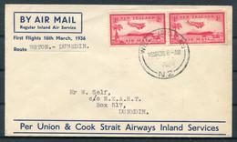 1936 (March 16th) New Zealand First Flight Airmail Cover Wellington - Dunedin - Poste Aérienne