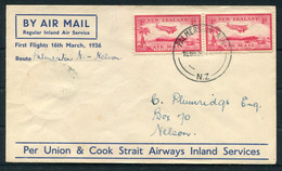 1936 (March 16th) New Zealand First Flight Airmail Cover Palmerston North - Nelson - Poste Aérienne