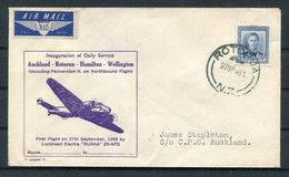 1948 (Sept 27th) New Zealand First Flight Airmail Cover Rotorua - Auckland (Missent To Wellington) - Corréo Aéreo