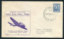 1948 (Sept 27th) New Zealand First Flight Airmail Cover Wellington - Hamilton - Poste Aérienne