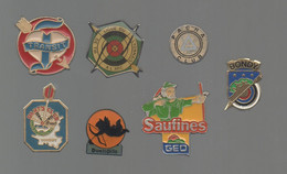 PINS PIN'S TIR A L'ARC 1031 FLECHETTES DUNLOPILO BONDY TRANSIT SAUFINE GEO PACHA CLUB NUMEROTE 20 LYON   LOT 7 PINS - Bogenschiessen