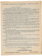 1958 CASTRES ELECTIONS CANTONALES - DOCUMENT PAR FRANCOIS SERY CANDIDAT - Historische Dokumente