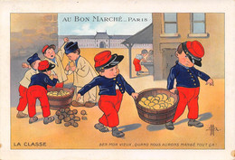 Image Chromo   18.5 X 12.5 Cm  Au Bon Marché   Militaria   La Classe  Corvée De Patates      (voir Scan) - Autres & Non Classés