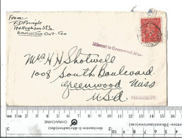 Canada Hamilton To Greenwood Misissippi Missent To Greenwood Mass.Feb 1936.................(Box 6) - Lettres & Documents