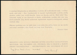 Láng Rudolf (1904-1991) Grafikus Autográf Aláírása és Dedikációja A Margitszigeti Nagyszállóban, 1969-ben Rendezett Kiál - Altri & Non Classificati