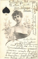 T2/T3 1902 The Queen Of Spades. Lady Art Postcard, Playing Cards. Floral (EK) - Non Classificati