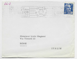 GANDON 15FR BLEU SEUL LETTRE PARIS 75 22.2.1954 POUR ITALIE TARIF SPECIAL - 1945-54 Marianna Di Gandon