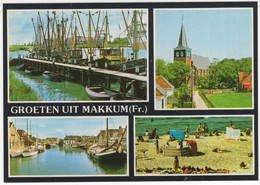 Groeten Uit Makkum (Fr.) - Haven, Vissersschepen, Kerk, Strand - (Nederland/Holland) - Makkum