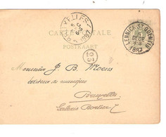 REF4692/Entier CP 5 C Lion C. Lennick-St-Quentin 6/12/1887 > J.B.Moens éditeur De Musique BXL C.d'arrivée + C.facteur 23 - Rural Post