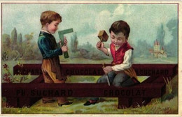 3 Chromo Lithography Cards Real Work On Chocolate SUCHARD, Set 31 Green Backside,  Anno 1892 VG Suisse Chocolade - Suchard