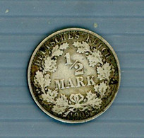 °°° Germania N. 37 - 1/2 Mark 1905 A Silver Bella 187 - 1/2 Mark
