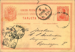 1904, 10 C. Stationery Card From MARACAIBO Via Curacao To Kopenhagen - Venezuela