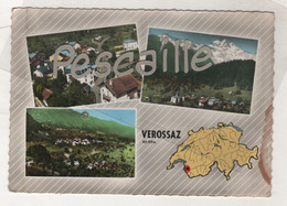 VS VALAIS - CP COLORISEE MULTIVUES VEROSSAZ + CARTE GEO - SERVICE AERIEN PERROCHET LAUSANNE - ECRITE EN 1965 - Vérossaz